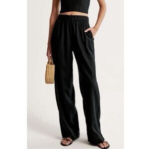 Abercrombie & Fitch Linen Blend Pants Womens M Pull On Wide Leg High Rise Black